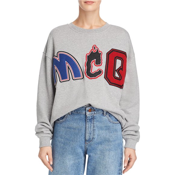 McQ Sudadera con adornos para mujer, gris, pequeña