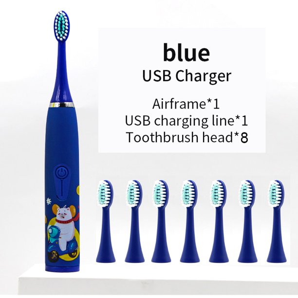 Para niños, cepillo de dientes eléctrico sónico, patrón de dibujos animados para niños con reemplazo del cabezal del cepillo de dientes, cepillo de dientes ultrasónico J259 Tan Jianjun unisex