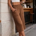 thumbnail image 4 of StSilkitty Womens Casual Capris Solid Color High Waist Elastic Wide Leg Cropped Pants with Pockets Soft Comfy Capri Trousers, 4 of 9