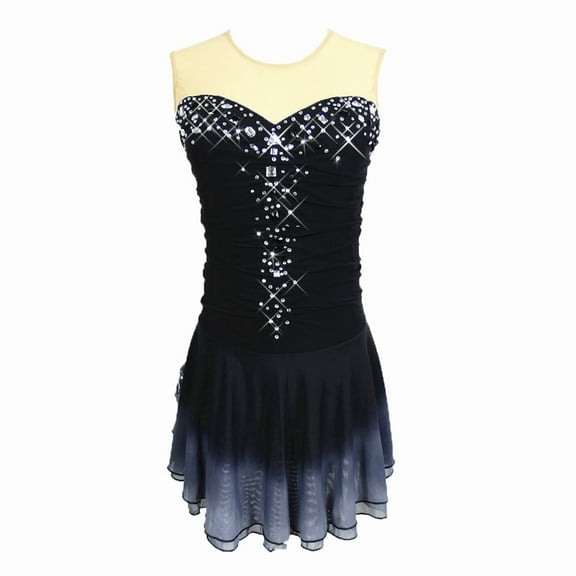 LIUHUO Custom Spandex Black Gradient Sleeveless Figure Skating Dress Girls Ladies embellished with diamonds