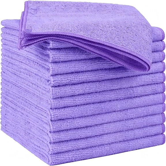 AUQ Purple Microfiber Cleaning Cloth 12 Pack 12.5 X 12.5 Inch Microfiber Towels for Cars Ultra Absorbent Cleaning Rags Lint Free Cleaning Towels for Household Kitchen, Window Car