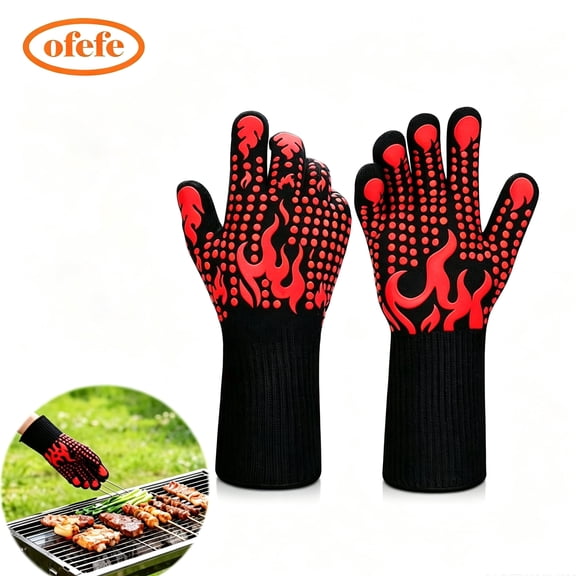 BBQ Gloves,1472 Degree F Heat Resistant Grilling Gloves Silicone Non-Slip Oven Gloves Long Kitchen Gloves,Heat resistant gloves for Barbecue, Cooking, Baking, Cutting