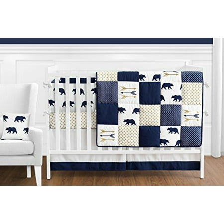 Sweet Jojo Designs 9 Piece Navy Blue Gold And White Patchwork