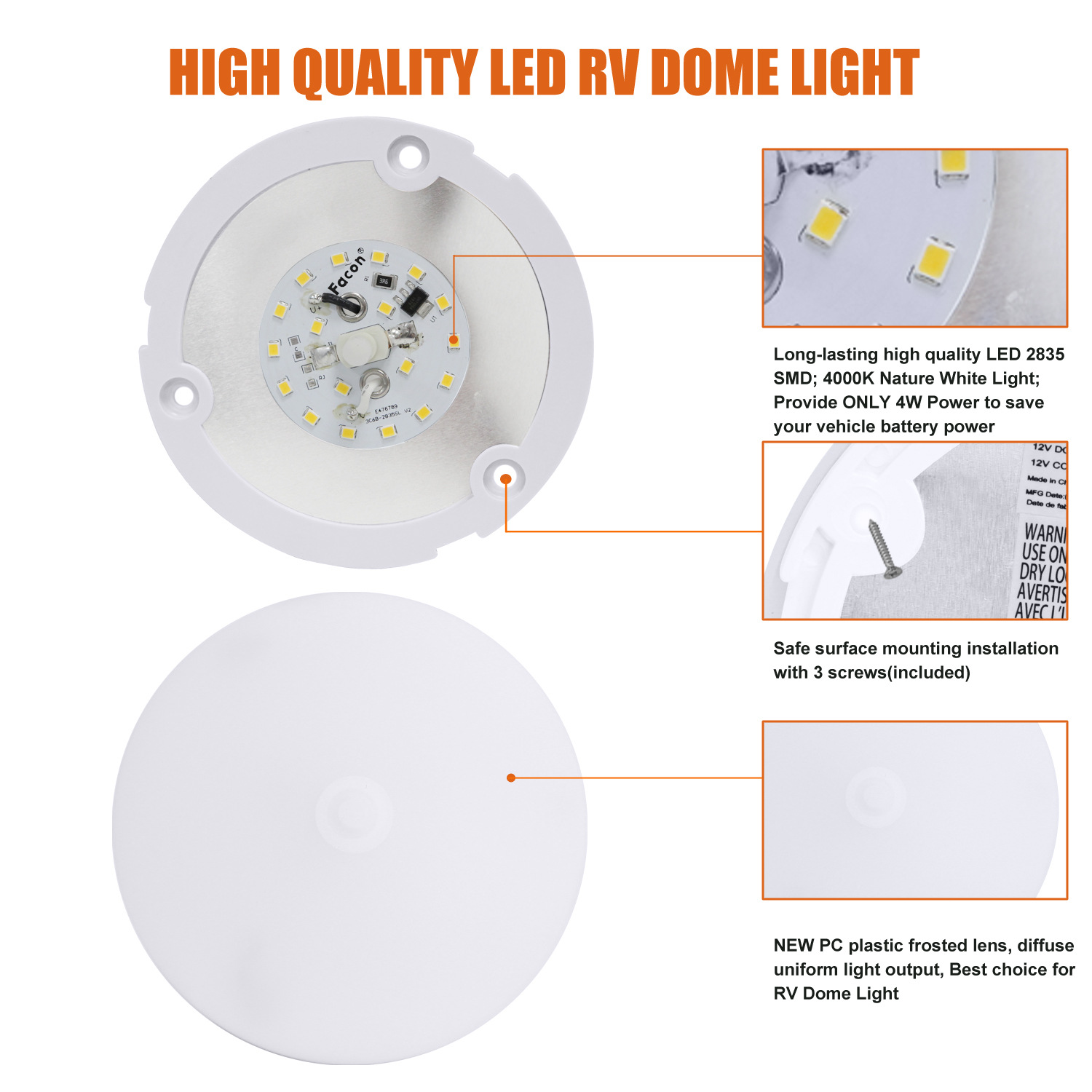 RV LED 4 1/2 Surface Mount Dome Light Battery Powered - RecPro