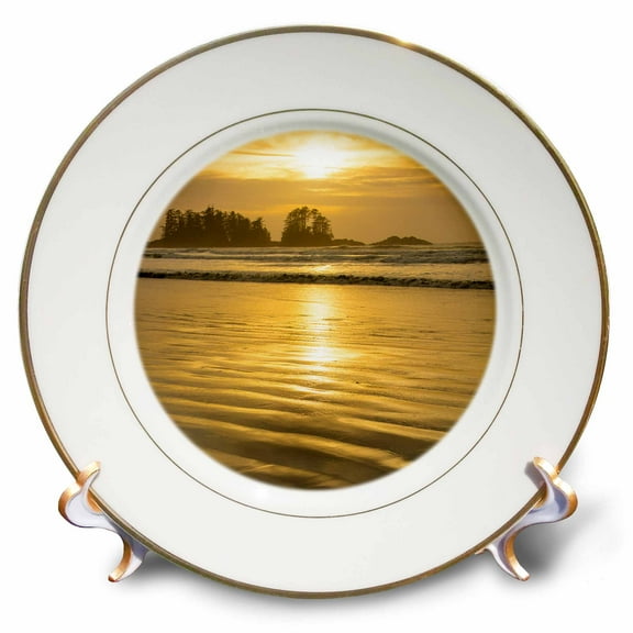 3dRose, Golden sunset over Chesterman Beach, Tofino, Vancouver Island, Canada, 8 inch Porcelain Plate