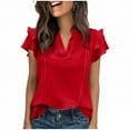 thumbnail image 2 of TaTaai Women's Ruffle Sleeve Top, Soft Cotton Lightweight, Relaxed Fit, Short Sleeve V-Neck, Solid Color, Summer Casual New Multi-Color Gift, 2 of 4