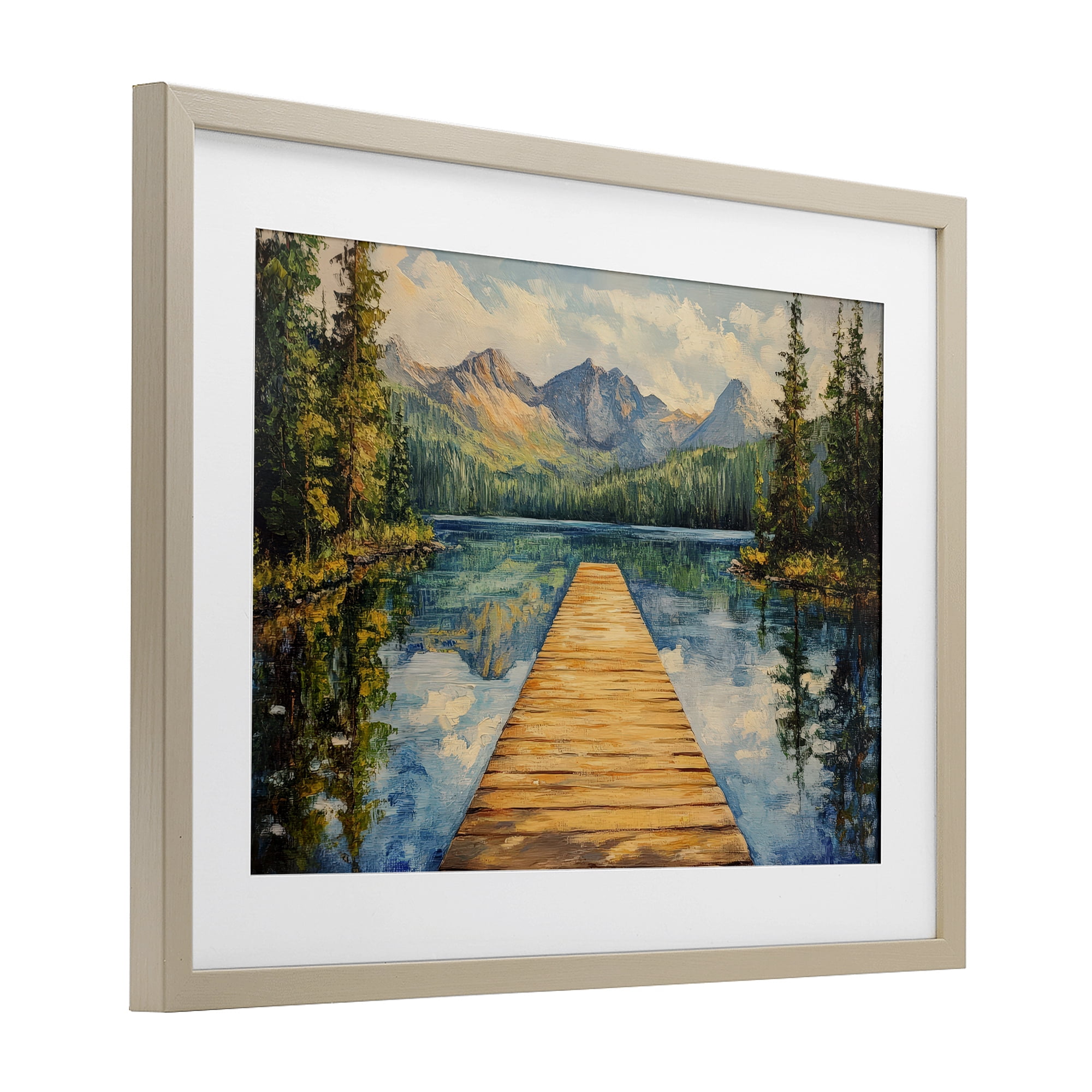 Stupell Industries Dock in The Mountains Birch Framed Print Under Glass, design by Petal Prints Design