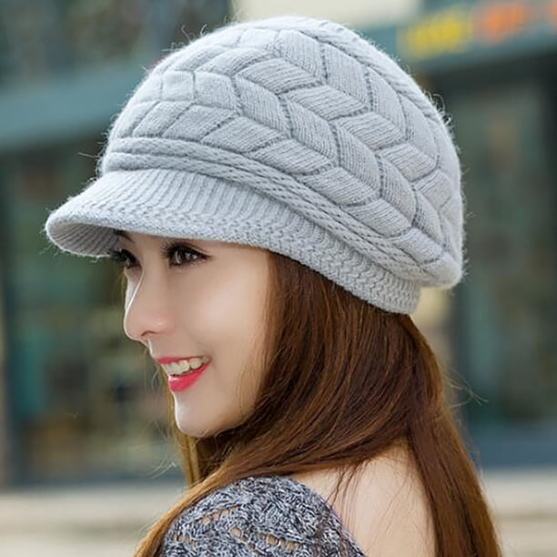 Women\'s Winter Beanie Warm Knitted Slouchy Wool Hats Cap with Visor, Dark Gray Dalrosia Womens Winter Beanie Hat Warm Knitted Slouchy Wool  main image 3