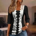 thumbnail image 2 of Kaemgyyd Blouses for Women Dressy Casual 3/4 Sleeve Keyhole Embroidery Shirts Cute Lace Work Office Hollow out Tops Outfit, 2 of 5