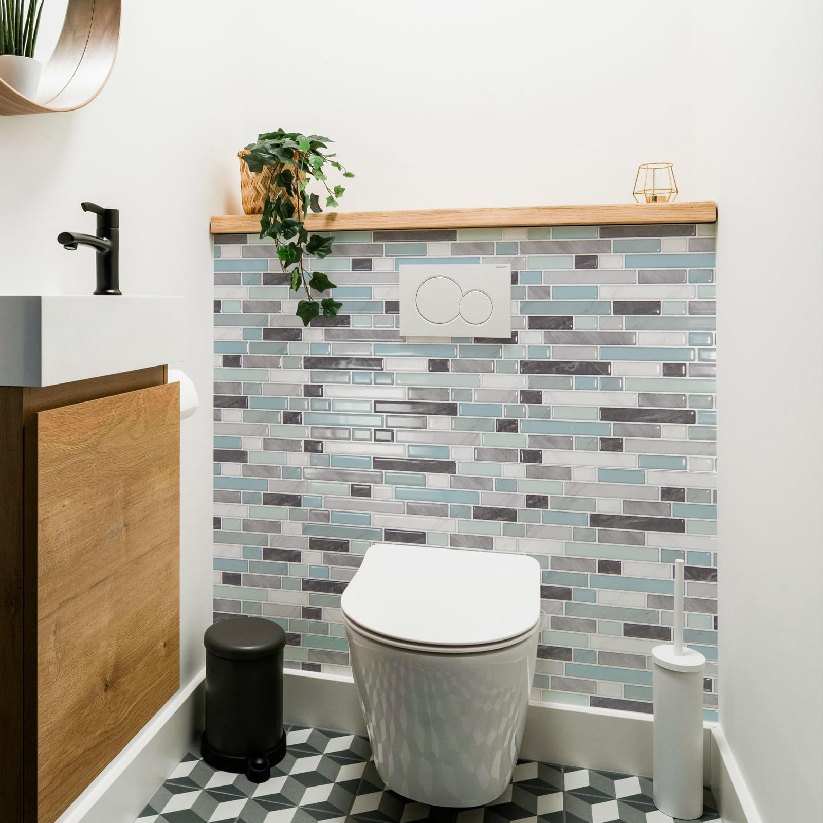 10-sheet Heavy-duty Peel And Stick Backsplash  Waterproof Wall Tiles On Kitchen Living Space Gray & Blue