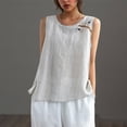 thumbnail image 2 of CHUMUD Womens Summer Cotton Linen Tops Sleeveless Casual Blouse Crew Neck Side Slit Top Loose Fit Spring Fashion, 2 of 8