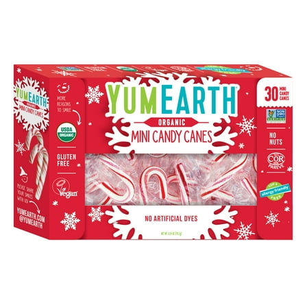 YumEarth Holiday Organic Mini Candy Canes, 6.34 oz, 30 Count Box