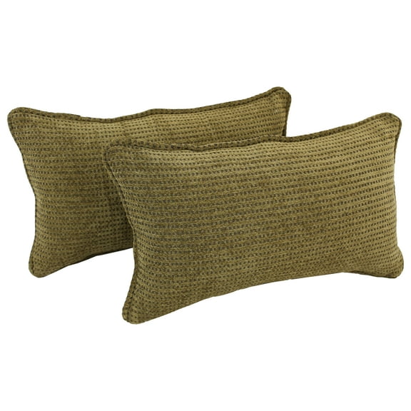 Blazing Needles Double-Corded Patterned Jacquard Chenille Back Support Pillows with Inserts (Set of 2), 20" x 12", Gingham Brown