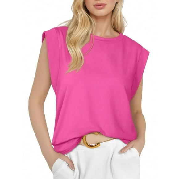 Women'S Cap Sleeve Tops for Women Summer Top Basic Tee Shirts Casual Tank Loose Fit Barbie Pink L