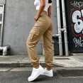 thumbnail image 7 of QIYAGBSA Women's Jogger Pants Elastic Waist Drawstring Multi Pocket Outdoor Hiking Casual Daily Wear (Khaki L), 7 of 7