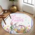thumbnail image 2 of Round Rugs 8 Ft, Spring Easter Non Slip Area Rugs for Kitchen Bedroom Entryway, Watercolor Pink Yellow Bunny Tulip Eggs Plaid Washable Carpet Runner Rug Floor Mats for Bedroom Home Decor, 2 of 8