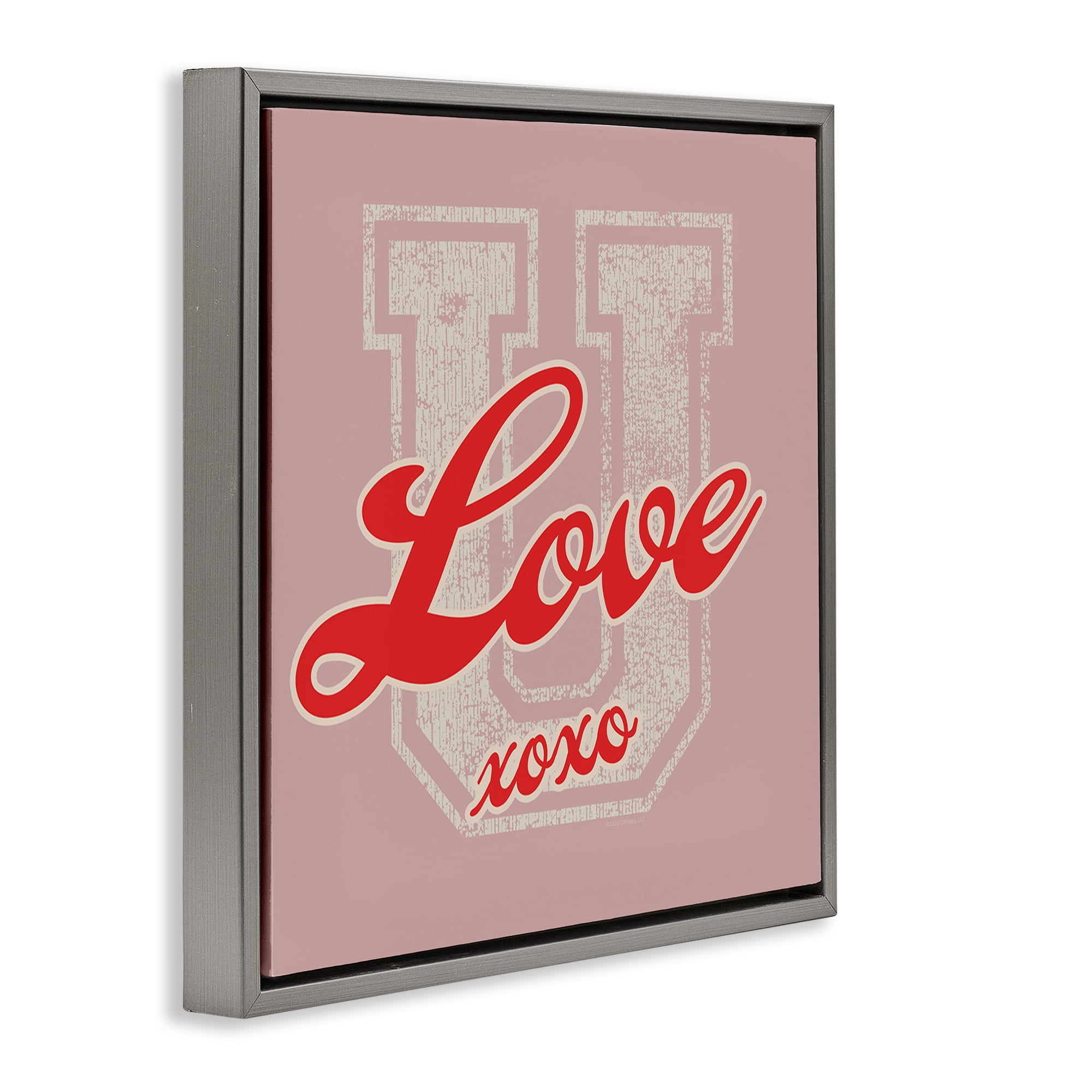 Stupell Industries Love U XOXO Varsity Text & Numbers Painting Gray Floater Framed Canvas Art Print Wall Art, 25 x 25