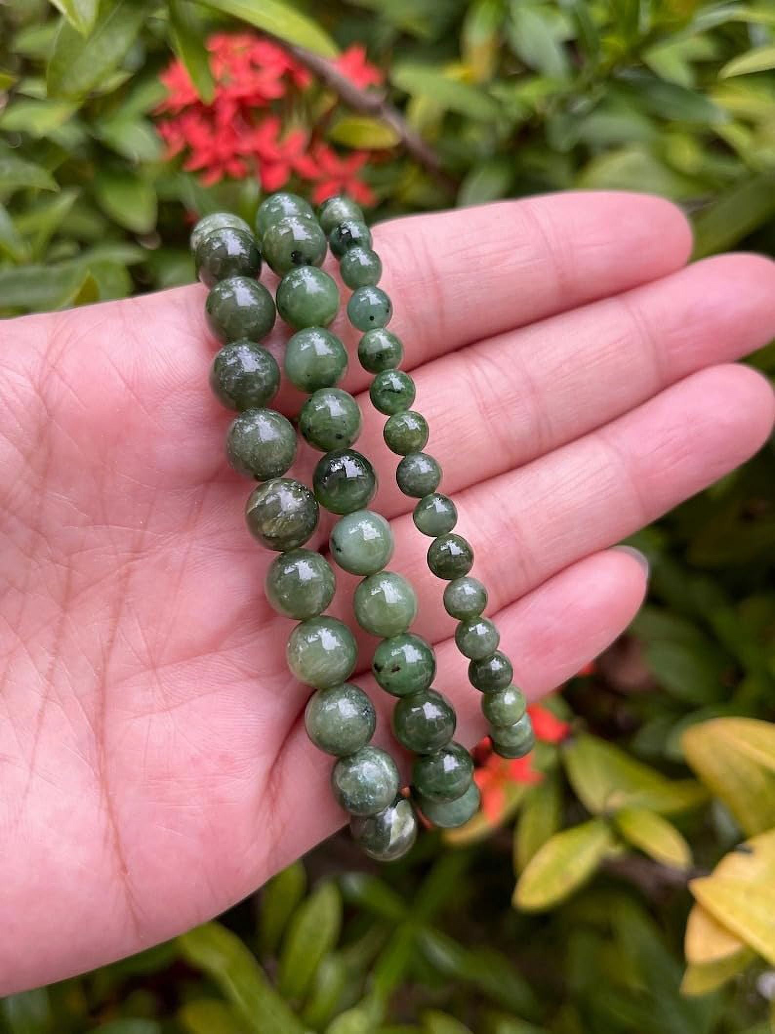 Nephrite Jade Crystal Bead Bracelet 6-8mm, Wholesale Genuine Nephrite Jade Stretch Gemstone Bracelet, Nephrite Jade Gift for Men & Women (2)