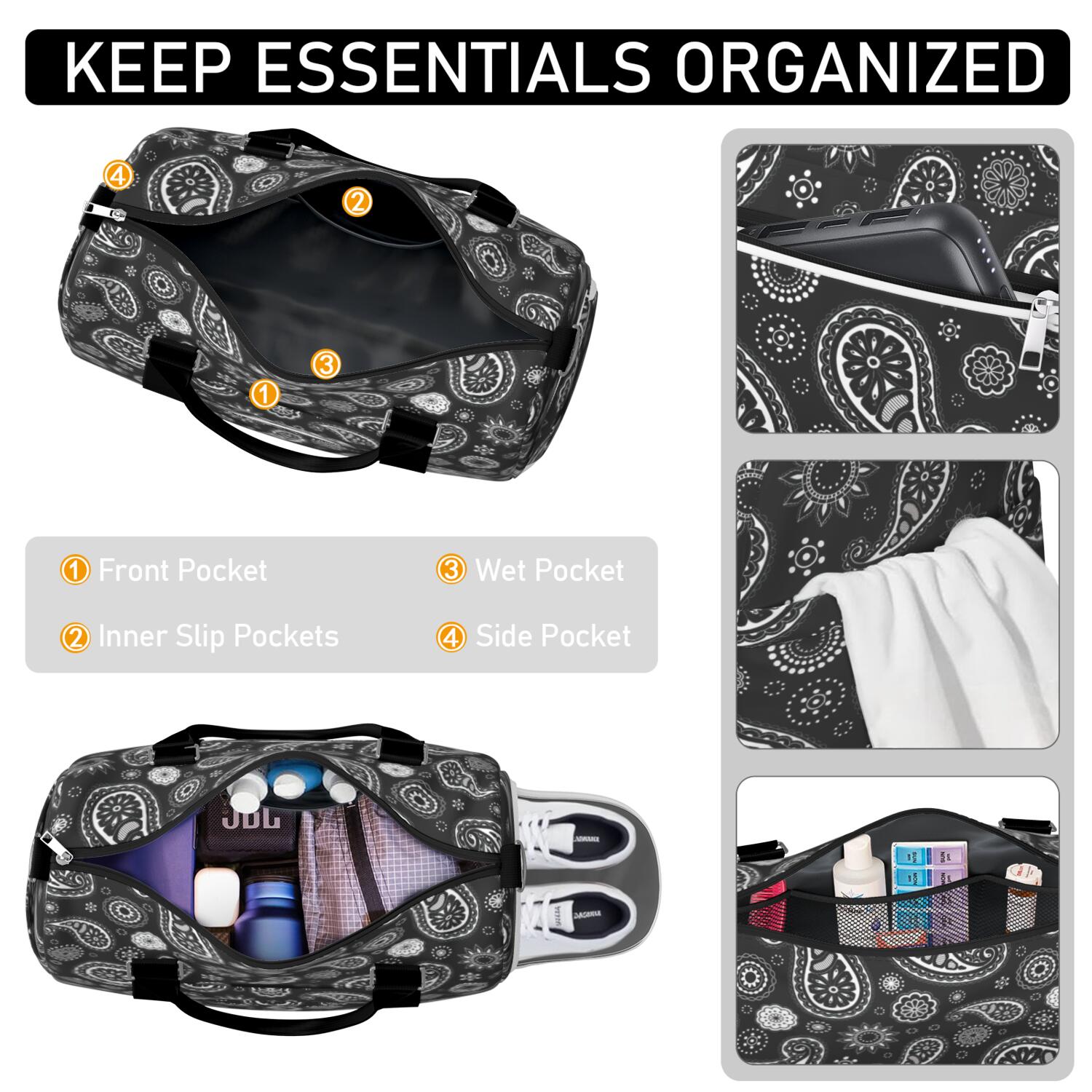 Boho Womens Gym Tote Duffle Bag with Wet Pocket & Shoe Compartment, Floral Checkered Travel Duffel Bag Overnight Weekender Hospital Tote Girls Workout Carry on Bag with Luggage Sleeve