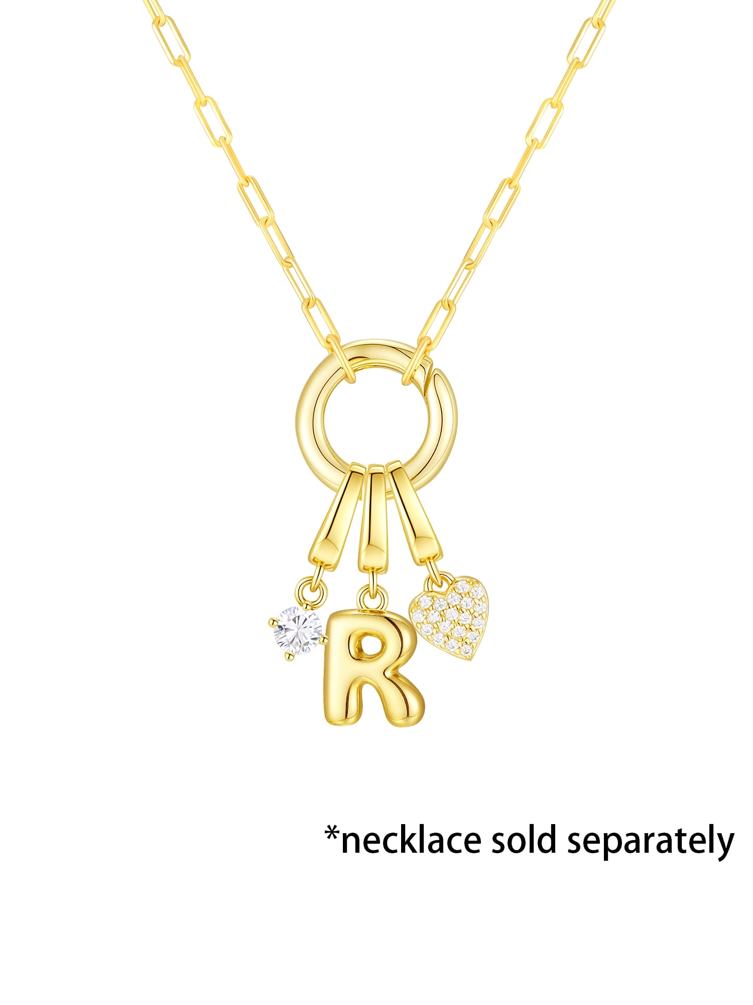 Brilliance Fine Jewelry Simulated Diamond Initial R Charm Set in 14KT Gold Plated Sterling Silver