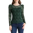 thumbnail image 5 of Allegra K Women's Puff Long Sleeve Semi Sheer Floral Lace Tops, 5 of 6