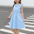 thumbnail image 5 of YHAJDS Big Girls Solid Color Short Sleeve Dress Chiffon Ruffle Collar Smocked Waist Shirt for 3-13 Years, 5 of 5