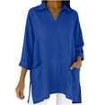 thumbnail image 2 of Bixock Women's Maternity Tops Long Sleeve Shirts V Neck Cotton Linen Loose Pregnant Casual Blouse with Pockets Soft Breathable Daily Wear Maternity Clothings, 2 of 7