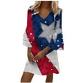 thumbnail image 2 of Summer Savings Clearance! Edvintorg 4Th Of July Summer Dresses Women's Fashion Summer Casual Plus Size Clothing V-Neck Print 3/4 Sleeve Fold Mini Dress, 2 of 5