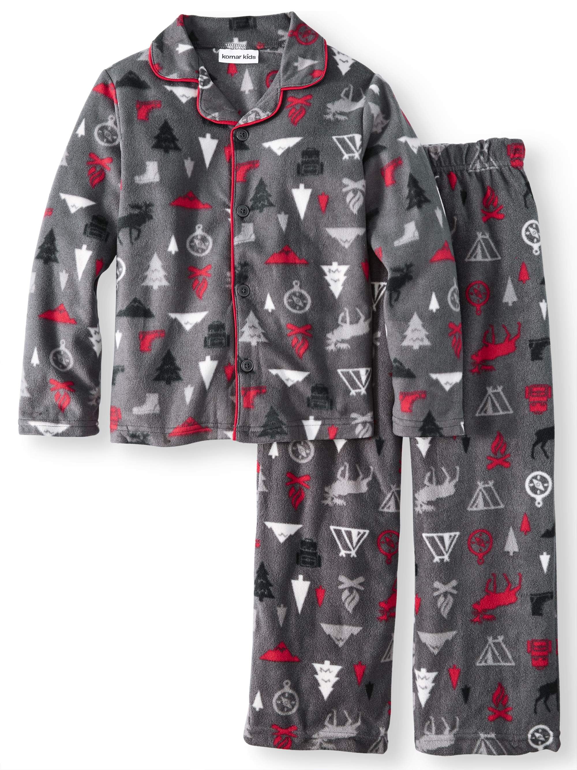 Komar Kids Boys' Wilderness Fleece Button Front 2piece Pajama Sleep Set (Little Boys & Big