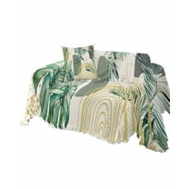 Boho Palm Tree Sofa Couch Covers for Dogs,Washable Sectional Couch Slipcovers for Loveseat with Tassel,Gold Tropical Green Leaves Dots Middle Century Non Slip Sofa Throw Cover Blanket Large 71x102