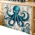 thumbnail image 2 of Coastal Octopus Cabinet Curtain 35"Wx35"L, Dustproof Under Sink Skirt with Self Adhesive Tape, Vintage Beach Teal Coral Nautical Cabinet Curtain Cover for Kitchen Sink, Bathroom Vanity, Laundry Room, 2 of 9