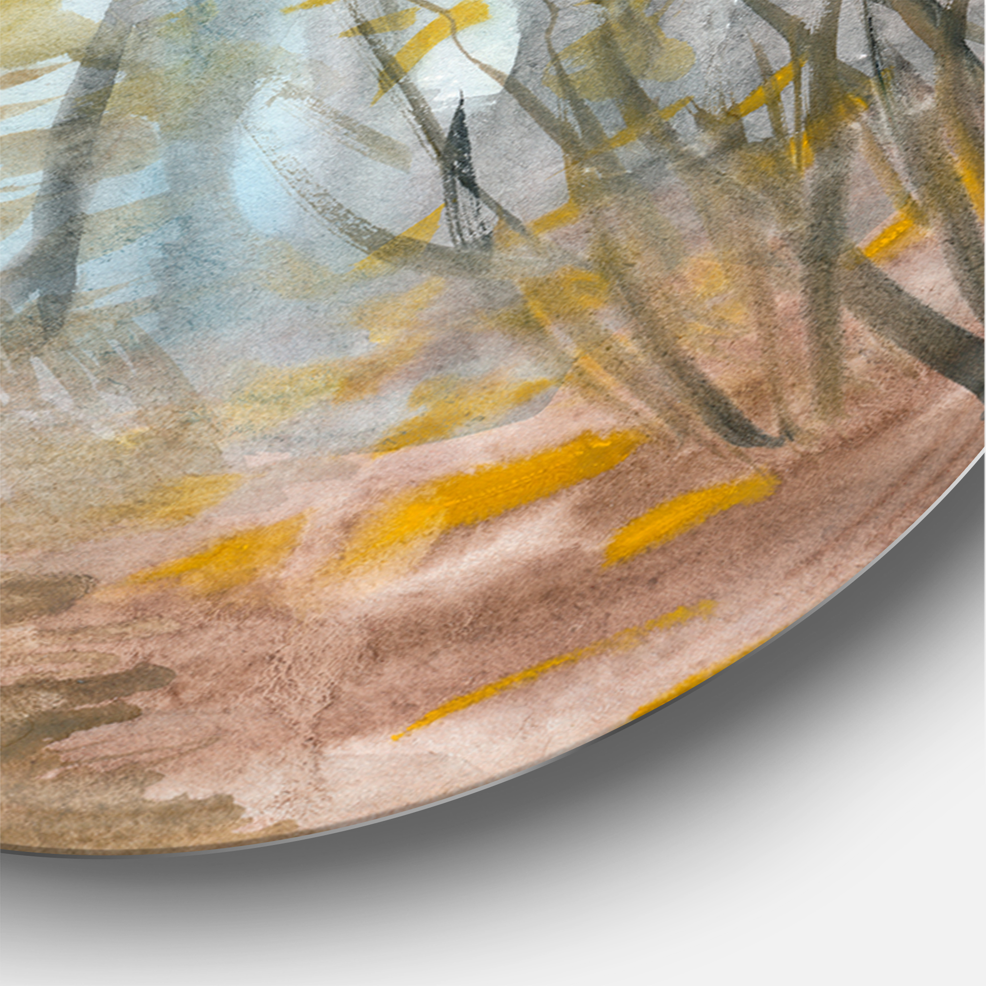 Designart 'Autumn in Misty Forest' Lake House Circle Metal Wall Art 36x36 - Disc of 36