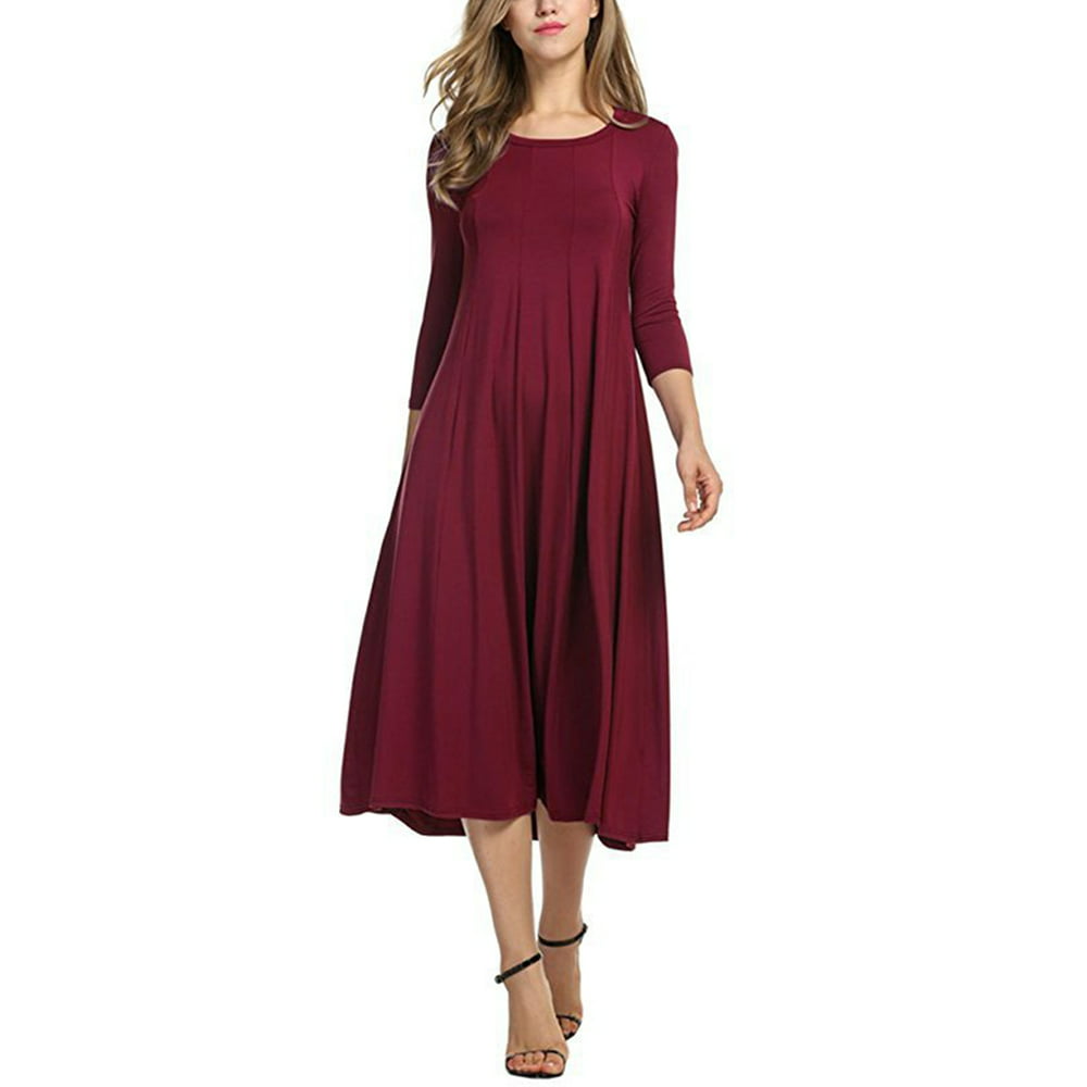 UKAP - Plus Size Women Long Sleeve Shirt Long Maxi Dress Casual Plain