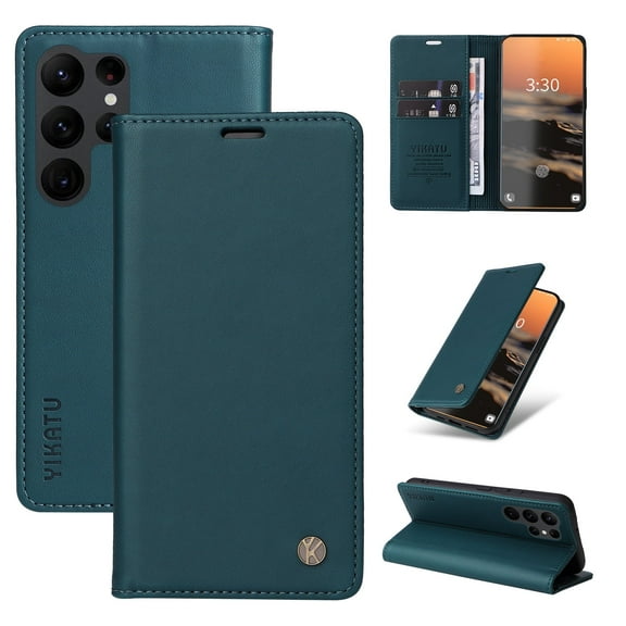 Flip Phone Case for Samsung Galaxy S23 Ultra 5G, Kickstand and 2 Card Slots, Shockproof and Scratch Resistant, Blue