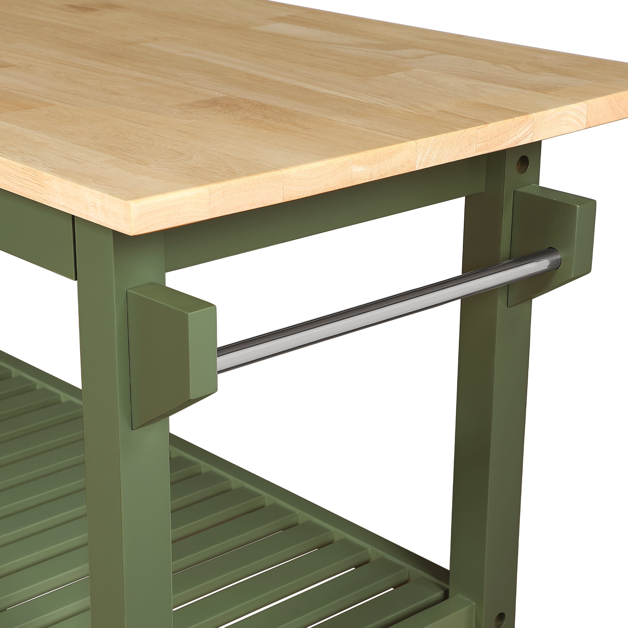 Convenience Concepts Designs2Go 3 Tier Butcher Block Kitchen Prep Island with Drawer, Dark Sage Green/Butcher Block