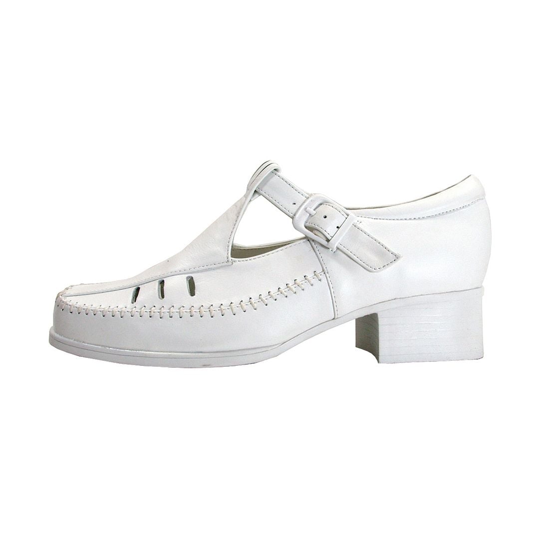 24 HOUR COMFORT Juno Women's Wide Width T-Strap Comfort Leather Shoes WHITE 6