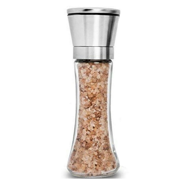 Home EC Premium Stainless Steel Sea Salt and Pepper Grinder Set of 2 -  Adjustable Ceramic - Tall Glass Salt and Pepper Shakers - Pepper Mill &  Salt