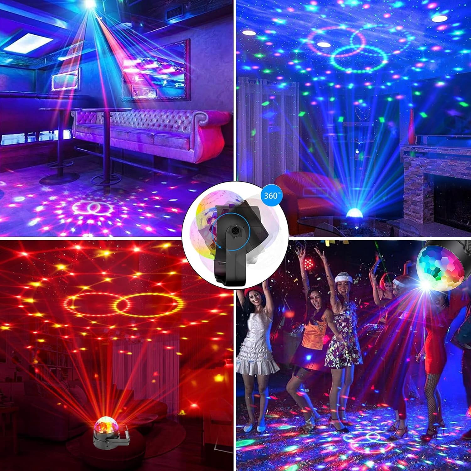 AGCAN 2 Pack Disco Ball Lights, Sound Activated Party Stage Lights with Remote Control, Music Sync DJ Strobe Lights for Home Dance Birthday Halloween Christmas Party Decorations
