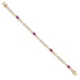 thumbnail image 3 of Gem Stone King 18K Yellow Gold Plated Silver White Moissanite and Pink Created Sapphire and Lab Grown Diamond Bracelet for Women | 4.01 Cttw | Gemstone Birthstone | Oval 6X4MM | Length 7.25 inches, 3 of 7