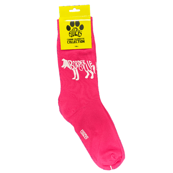 Novelty Crew Socks with Silhouette Border Collie Dog Print, One Size Fits Most Women, Men, Funny, Cute Gift Idea for Dog Lovers, Comfortable, Stylish, Perfect for Daily Wear, Pink