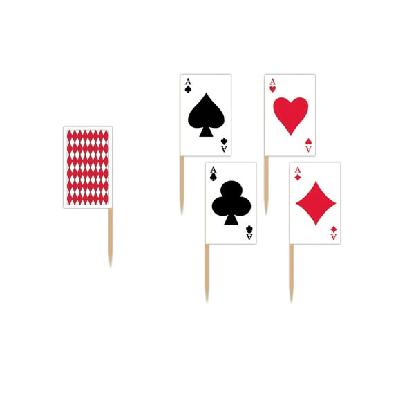 Club Pack of 12 Black and Red Playing Card Food or Drink Decoration Party Picks 2.5"