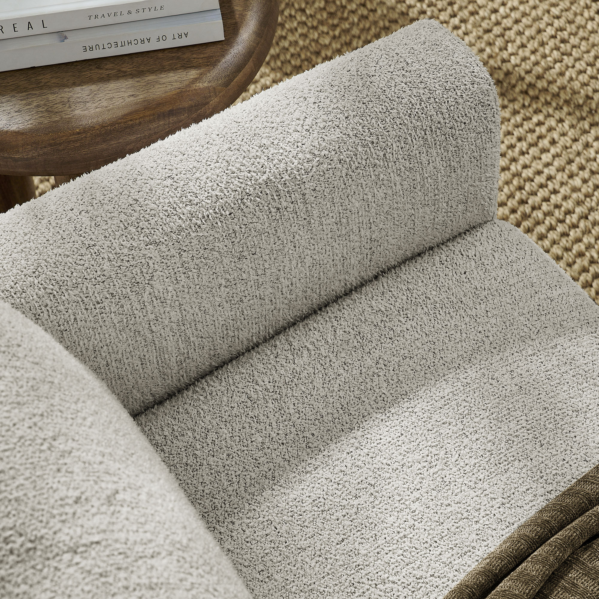 Hawken Boucle Fabric Loveseat in Parchment Espresso