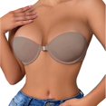 thumbnail image 3 of EliteGoogv Front Closure Bras For Women Lace Bras For Women Padded Semi Cup Push Up Wireless Womens Bras Everyday Bras For Women Khaki 34, 3 of 7