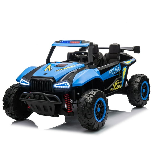 LISUEYNE 24V Two-Seater Kids Ride-On Electric Police Car with Parental Control, Four-Wheel Suspension, Megaphone, Power Display, Bluetooth, MP3, USB/TF, Music, LED Lights for Kids, Black