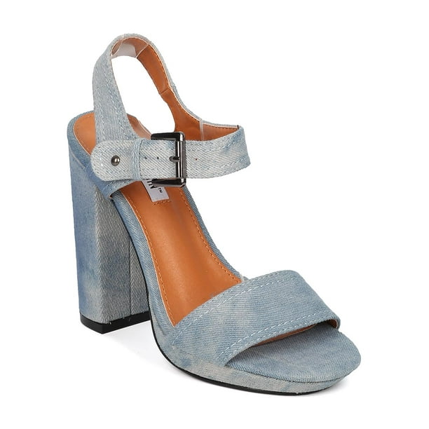Cape Robbin - New Women Cape Robbin Fauna-1 Denim Open Toe Block Heel Sandal - Walmart.com