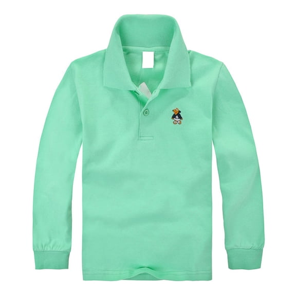 Girls School Uniform Kids Long Sleeve Button Closure Polo Shirts Active Performance Golf T Shirts, 130