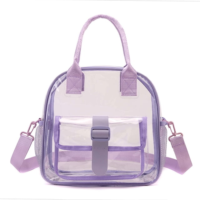 Yhmxh Bolso transparente para eventos en estadios, bolso pequeño de 30x15x30 cm con cremallera, bolso cruzado transparente con bolsillo lateral de malla y correa, bolso de hombro transparente de PV