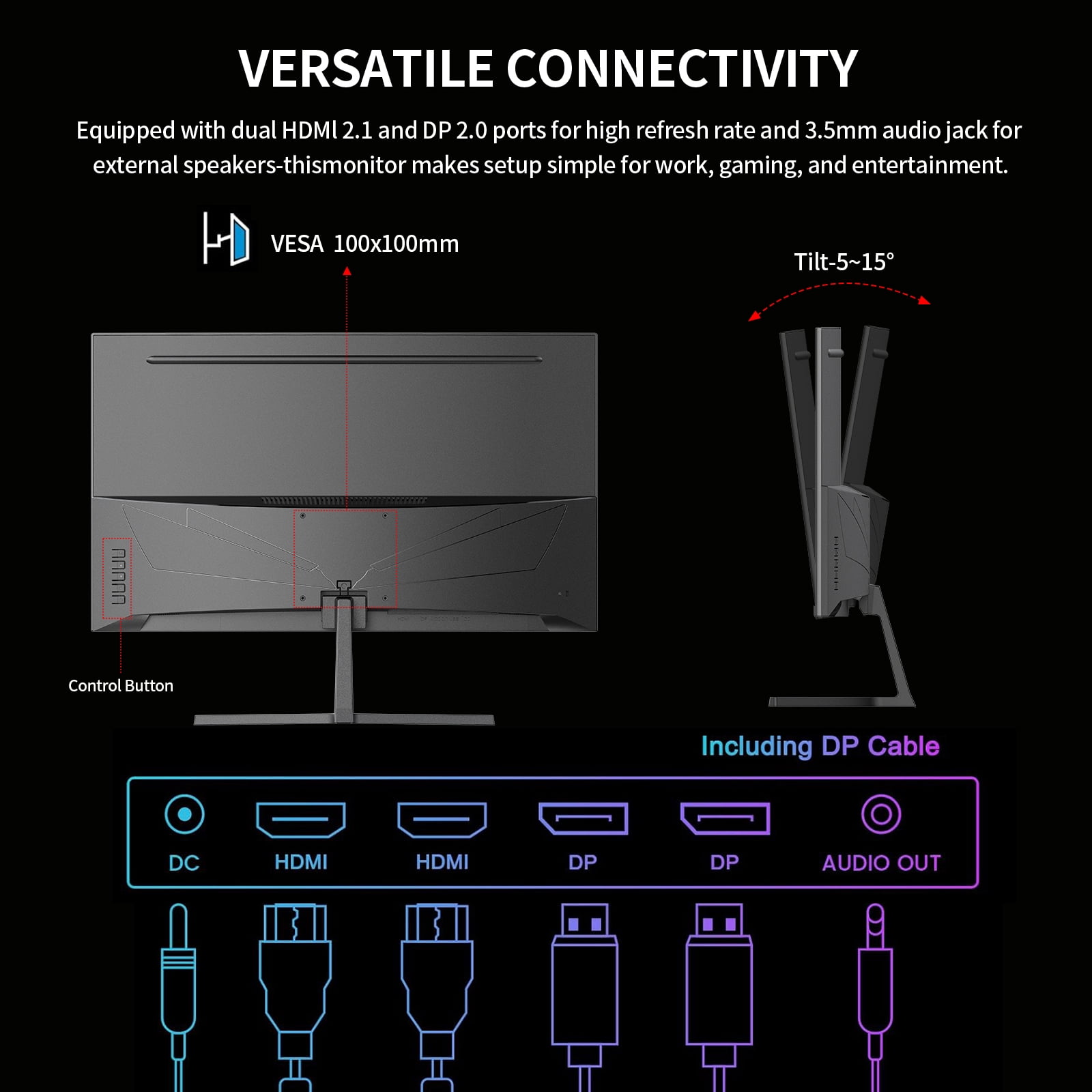 PIJ 27 inch Curved Gaming Monitor 250Hz, PC Computer Monitor Built-in Speakers for Home Office & Gaming, FHD 1080P, FreeSync, Eye Care, DP, HDMI, Wall Mountable
