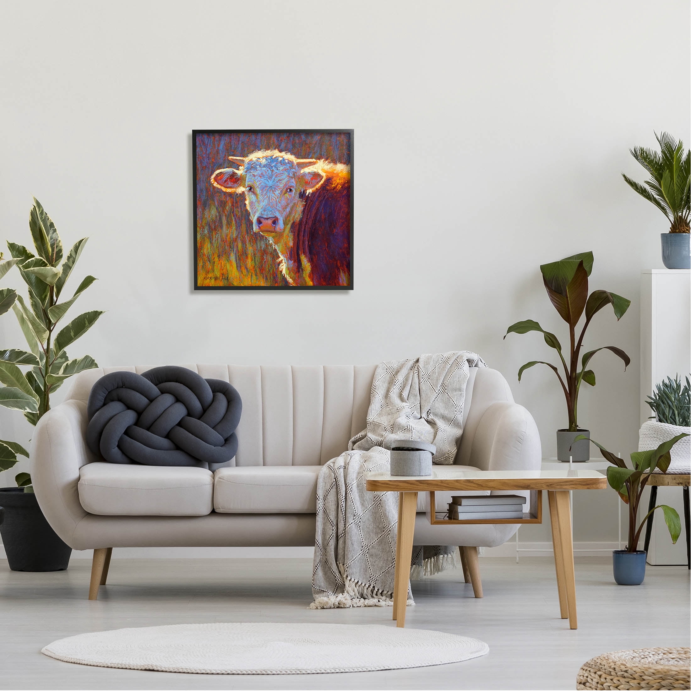 Modern Cow Portrait Impressionist Animals & Insects Painting Black Framed Art Print Wall Art