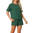thumbnail image 4 of INSPIRE CHIC Women's Lounge Sets Waffle Outfits T-shirt with Shorts Loungewear Jogger Sweatsuits with Pockets XL Dark Green, 4 of 6